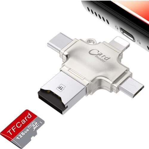 Kismo 4 in 1 Memory Card Reader Micro SD Card Reader Lightning/Mirco USB OTG Card Reader for iphone 7 8 iPad Air Mini Andriod