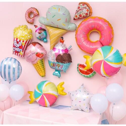 1pc Donuts Candy Ice Cream Popcorn Food Foil Balloons Baby birthday party decor inflatable Rainbow Candy Color Helium Toy