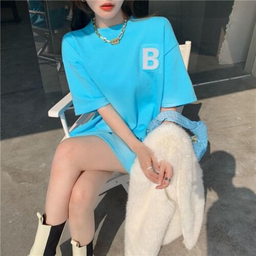 Womens autumn and winter loose medium length short sleeve T-shirt with thick base coat