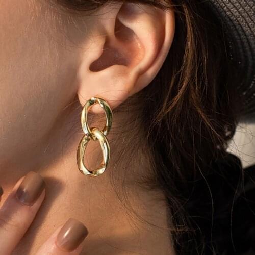 Vintage Double Circle Metal Drop Earrings For Women Female Korean Geometry Gold Earring Wedding 2020 Trend Fashion Jewelry