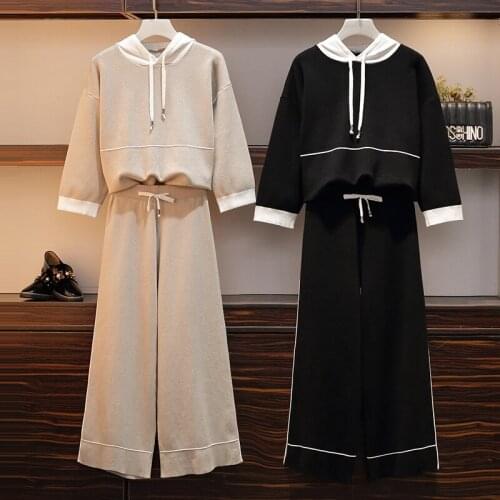 Autumn New Womens Knitted Sweater + Wide Leg Pants Two Sets Of Casual Loose Comfortable Female 2 Piece Set