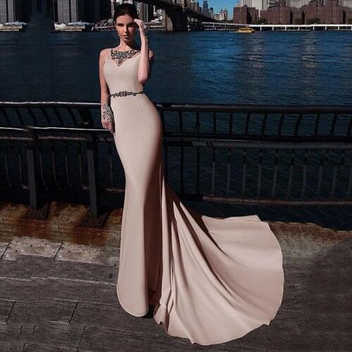 SoDigne Satin Mermaid Formal Evening Dresses Long 2020 Simple Beaded Illusion Prom Dresses Party Gala Gowns For Women