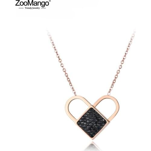ZooMango Classic Key & Heart Choker Necklace For Women Mosaic Rhinestone Rose Gold Chain Pendant Stainless Steel Jewelry ZN18045