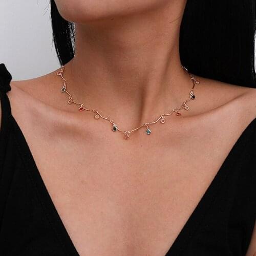 Simple Temperament Colorful Crystal Beads Charms Choker Necklace Women Vintage Geometric Clavicle Necklace Chocker Jewelry Gift