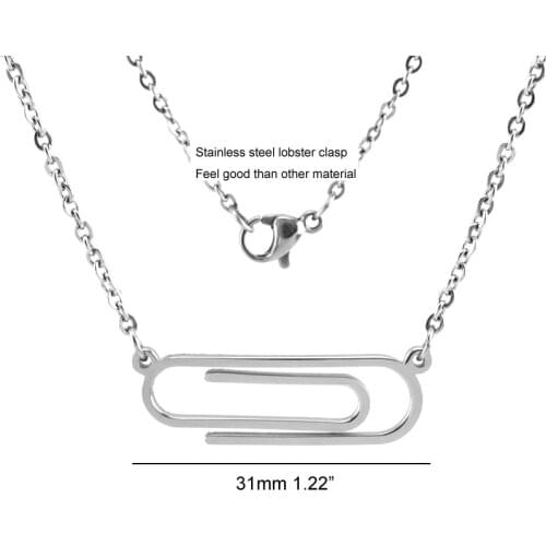 Women Necklace Stainless Steel Paper Clip Pendant Office Clip Necklaces Female Lovely Jewelry Rolo Chain Mirror Polished