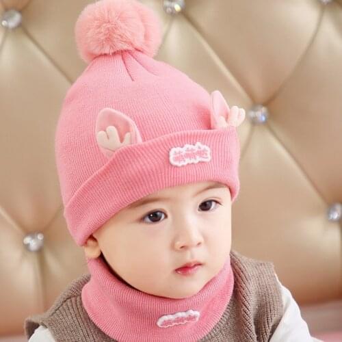 2Pcs Toddler Hat +Twitter Pompon Winter Children Hat Bonnet Enfant Knitted Cute Cap for Girls Boys 0-24 Months