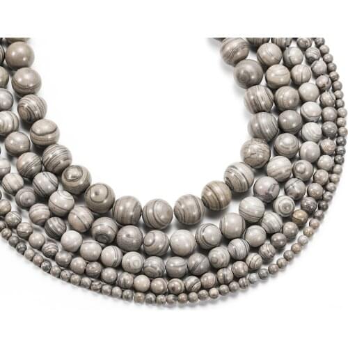 1/strand Grey Green Wood Stripe Natural Stone Round Loose Beads 4-12mm Fit Charms Beads for Jewelry Making DIY Bracelet Necklace