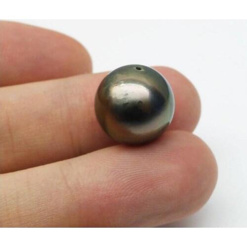 13.5mm Round Natural Black Genuine Tahitian Cultured Loose Pearl Half Drilled