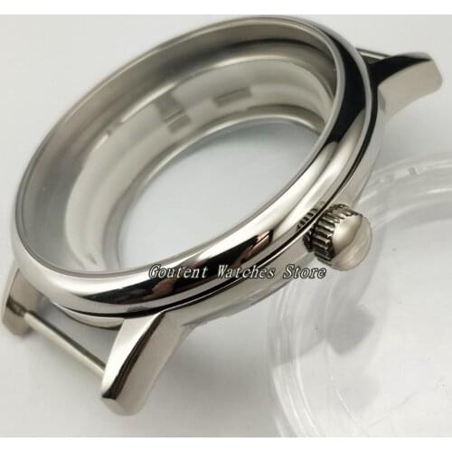 40mm Silver Sapphire Glass Watch Case Kit Miyota 8205/8215/821A,Mingzhu 2813/3804 Wristwatch Shell