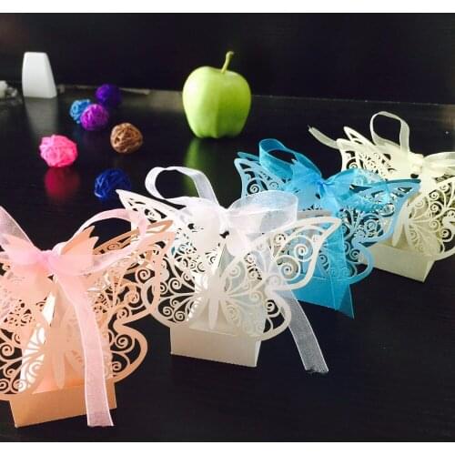 50pcs Laser Cut Hollow Butterfly Candy Box Gift Bag paper Decorations for Wedding baby shower Guests Favors Event Party Supplies