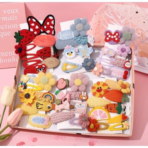 8Pcs Sweet Cartoon Fur Soft Hair Clip For Girls Children Wool Flower Bow Animal Hairpins Barrettes Kids Winter Hair Accessories