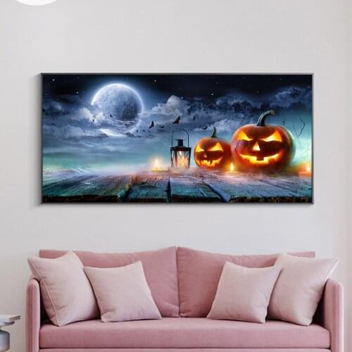 Abstract Landscape Painting Halloween Canvas Art Posters And Prints Wall Art Funny Pumpkin Picture For Living Room Home Decor