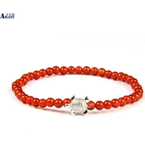 Ailatu New Animal Clear Cz Tortoise Bracelet with 4mm Natural Stone beads Top Quality