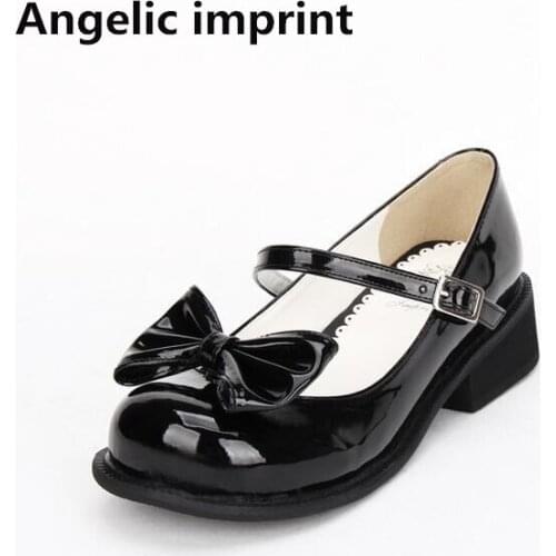 Angelic imprint woman mori girl lolita cosplay shoes lady low heels pumps women princess dress party shoes 33-47 2.5cm bowtie PL