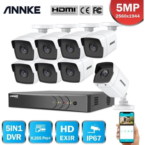 ANNKE 8CH 5MP Lite 5IN1 Ultra HD Video Security Camera System H.265+ With 8PCS 5MP Bullet Weatherproof Outdoor Surveillance Kit