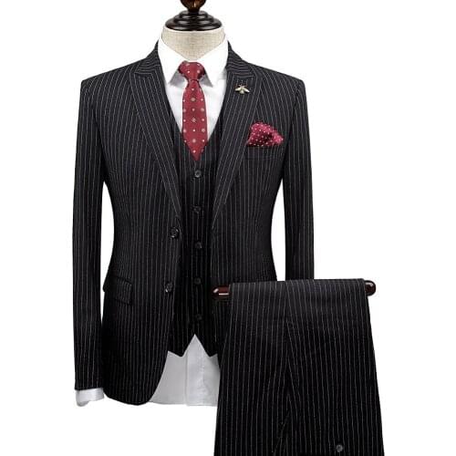 Brand clothing slim fit men suits tuxedo coat /vest/pant formal groom wedding suits for men boy prom suits Striped fashion suits