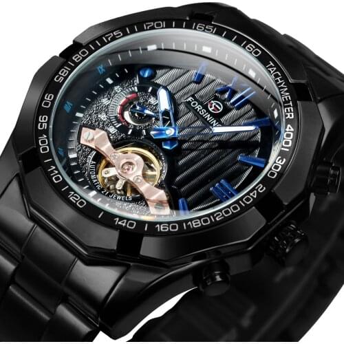 Forsining Flying Tourbillon Sport Watch for Men Mechanical Wristwatch Sub-dial Military Mens Watches Top Brand Luxury Steel Band