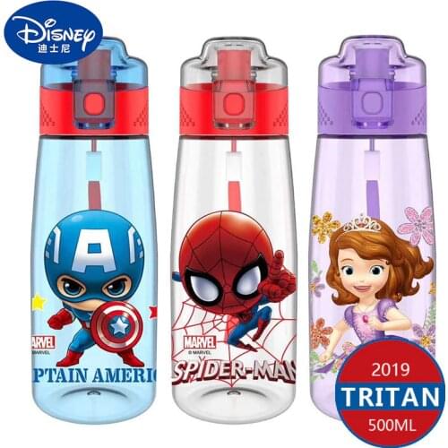 Disney Kids Water Bottles Mickey Minnie Mouse Cartoon Cups with Straw Captain America Sport Bottles Girls Princess Feeding Cups