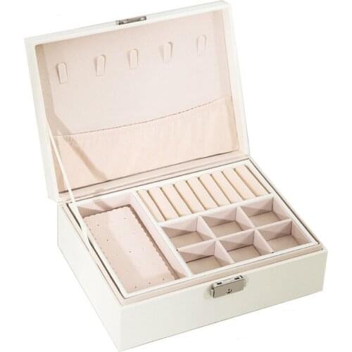 Double-Layer New Design Pu Leather Jewelry Box Wooden Case Princess Display Holder Women Girls Gift with Lock