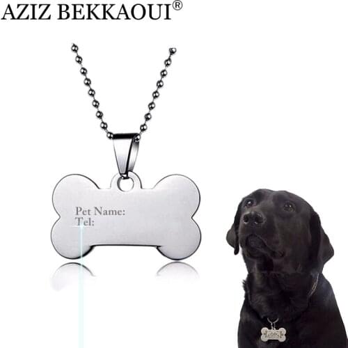 Engrave Logo Identification Tag Necklace Stainless Steel Carve Dog Name Tel Tag Cat Dog Puppy Pet ID Tag Laser Engrave Necklace
