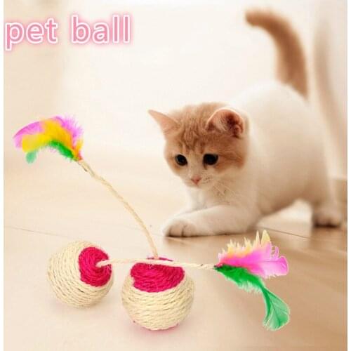 HOT Pet Dog Cat Toys Ball Toy with Colourful feather Interactive Elasticity Ball Dog Chew Toys For Dog Tooth Cleaning Ball
