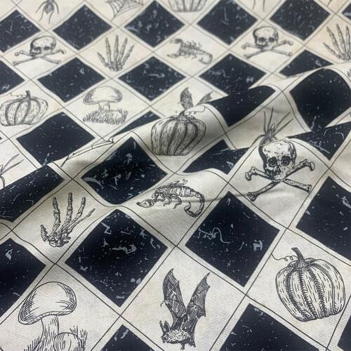 Cool 110cm Width 100% Cotton Fabric Digital Printing DIY Sewing Children Clothing Dress Black/White Bottom Skull Hand Bone Pumpk