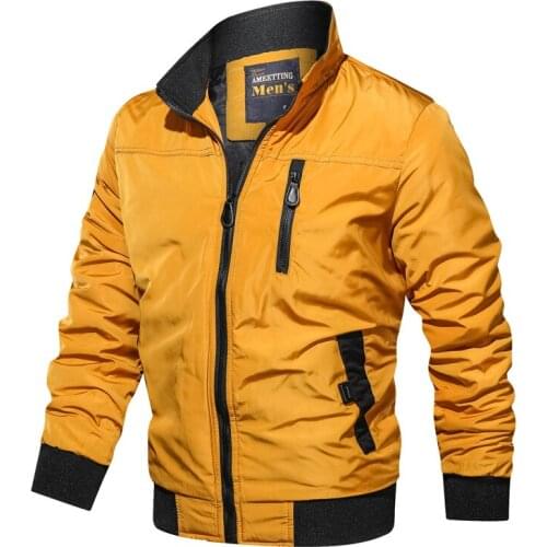 Autumn solid color stand collar casual men jacket slim youth flight suit Oversize Outerwear thin Long Sleeve zipper windproof