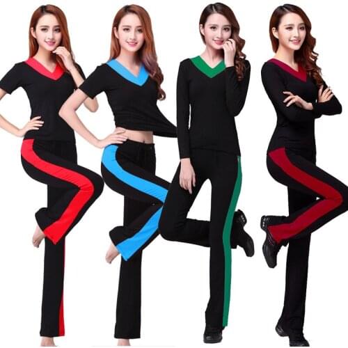 Fashion Women Latin Dance Suit Short Sleeves Tops And Pants 2pcs Set For Adult Female Ballroom Waltz Dancing Practice Costumes