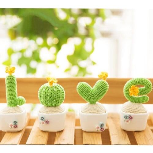 Handmade DIY Mini Wool Knitting Potted Plants Artificial Crochet Prickly Pear Desk Decoration Green Plant