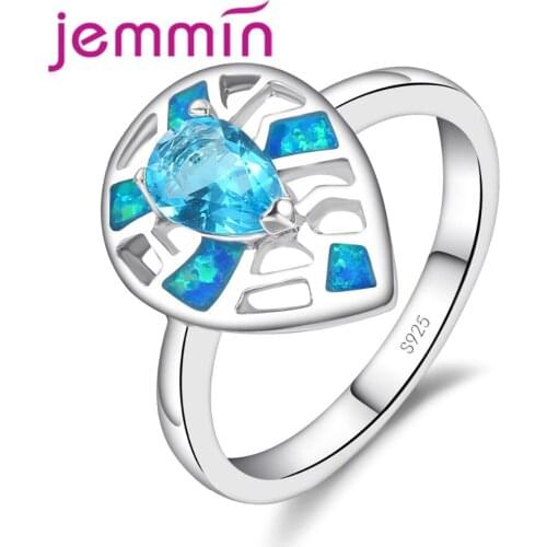 New Simple Type Fashion Hollow Water Drop Opal Ring for Women Wedding Engagement Jewelry 925 Sterling Silver Ring Bule