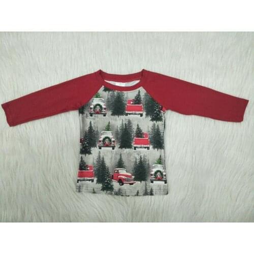 Wholesale/retail christmas tree car baby girls boys t shirt long sleeve casual top kids boutique childrens clothing gxj