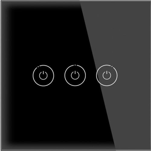 No Neutral Wire Single Fire Switch EU Standard Tempered Glass Switch Panel Wall Light Touch Switch , 3 Gang 1 Way Touch Switch