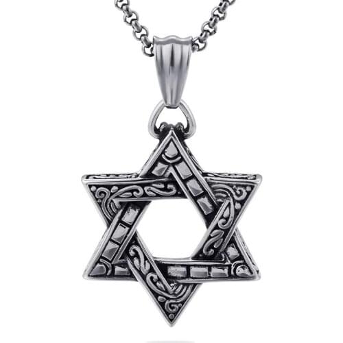 Hip-hop hollow retro titanium steel , tide male stainless steel , six-pointed star pendant
