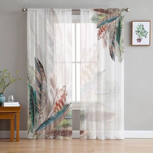 Luxury Sheer Curtains Animal Colorful Feathers Kitchen Bedroom Living Room Tulle Curtains Study French Window Chiffon Curtains
