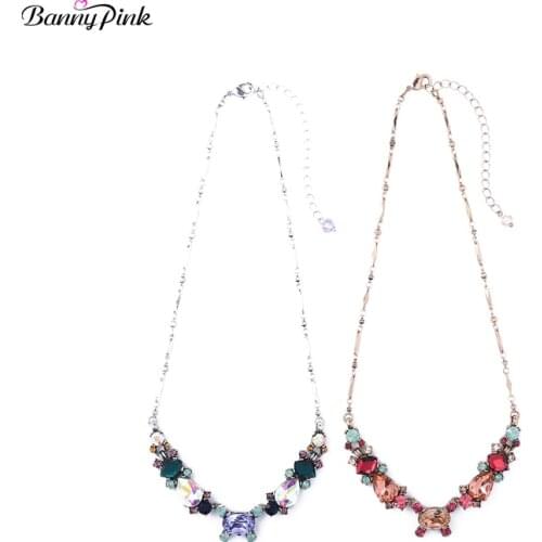 Banny Pink Vintage Metal Geo Statement Choker Necklace For Women Elegant Crystal Pendant Choker Collar Waterdrop Charms Necklace