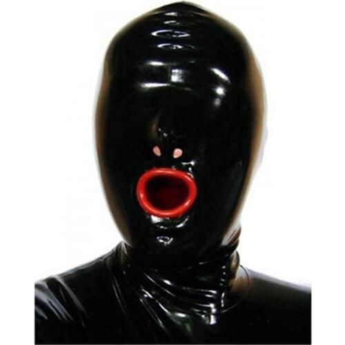 Sexy 100% Latex Rubber Gummi Mask Hood Mouth Condom Party ClubWear Catsuit Costume