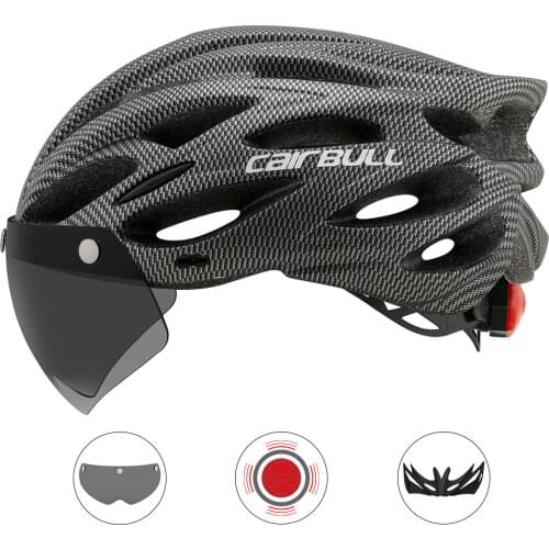 Ultralight Cycling Safety Helmet Outdoor Motorcycle Bicycle Taillight Helmet Removable Lens Visor Mountain Road Bike Helmet