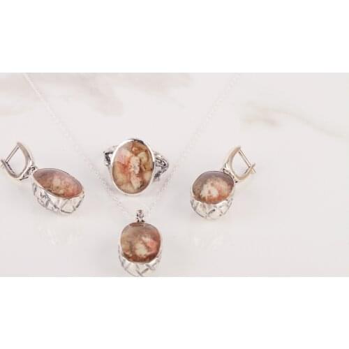 UM US JEWELRY Phosphor Natural Gemstone 925 Sterling Silver Triple Set