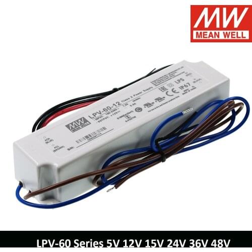 MEAN WELL Lpv-60-12 Single output Switching Power Supply 12v 220v to 12v Waterproof Led Driver 5v 12v 15v 24v 36v 48v LPV-60
