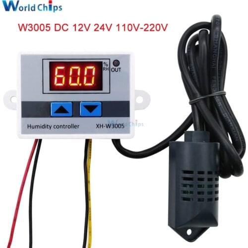 XH-W3005 W3005 Digital Humidity Controller AC 110V 220V 12V 24V Hygrometer Humidity Control Switch Hygrostat w/ Humidity Sensor