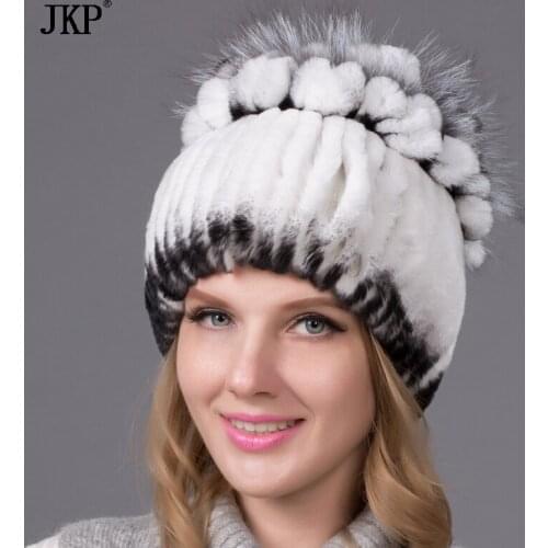 Women Winter Real Natural Rabbit Fur Hat Fur Fox Tassel Warm Ear Protection Casual Hat