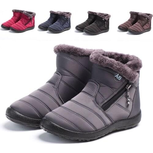 Winter Snow Boots Womens Ankle Boots Cotton Femmes Bottes Plush Shoes Ladies Booties Waterproof Shoes With Zipper Buty Damskie