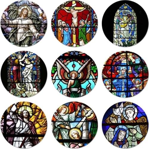 Angel Church Jesus Stained Glass Window Icons Pins Badge Decoration Brooches Metal Badges For Clothes Backpack Decoration 58mm