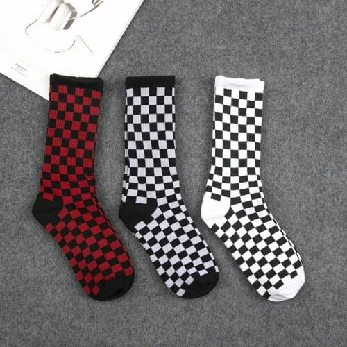 1 Pair of Geometric Lattice Fashion Socks Mens Hip Hop Style Pure Cotton Comfortable Soft Mens And Womens Socks