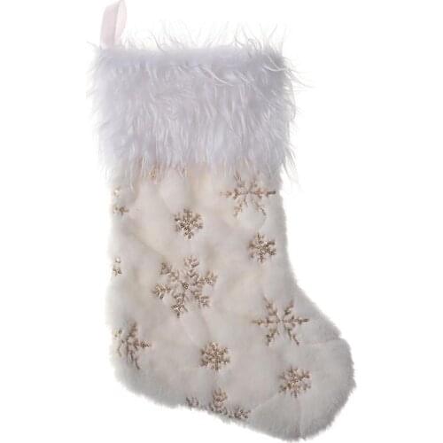 1 Piece Plush Christmas Tree Stocking Santa Claus Candy Gifts Stocking With Embroidered Snowflake Pattern Xmas Decorations