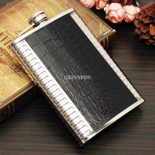 100Pcs/Lot 9oz Leather Stainless Steel Hip Flask Liquor Alcohol Drink Whisky Pocket Bottle Holder