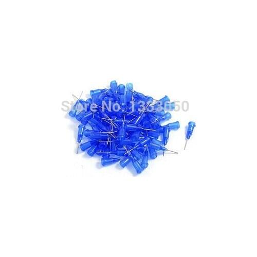 100 Pcs Stainless Steel Tip Blue Plastic Shell 22G Dispenser Needles