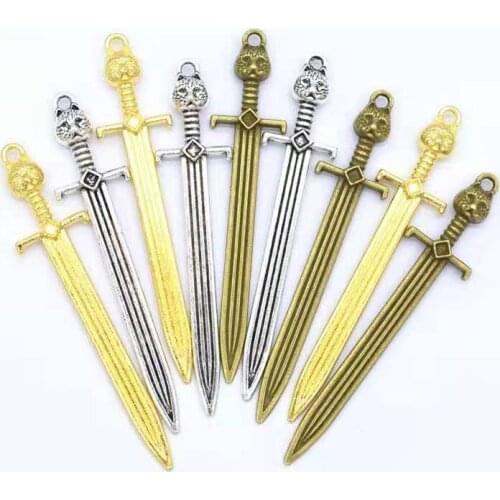 5Pcs 3Color 66*14mm Zinc Alloy Knight Sword Charms For Jewelry Making DIY Handmade Weapons Pendant Charms