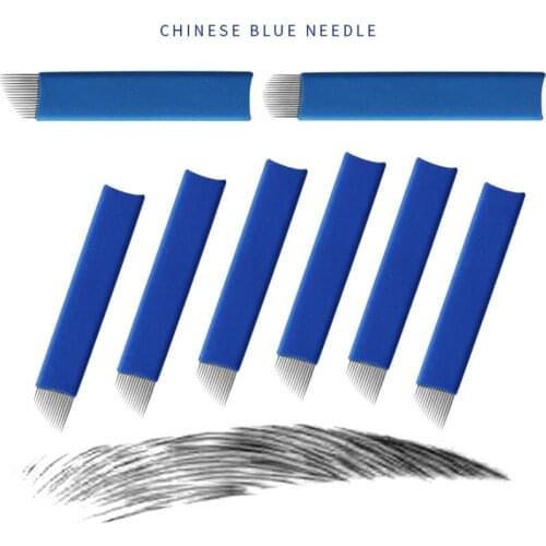 500Pcs Blue 14 16 18 21 U Shape Tattoo Needles Microblading Blades For Semi Permanent Makeup Manual Pen 3D Eyebrow Embroidery