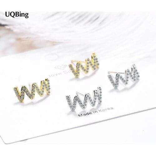 925 Sterling Silver Wave Crystal Stud Earring For Women Engagement Jewelry Gifts